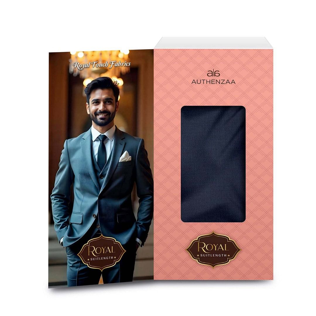 Authenzaa Men Royal Suit Length Fabric EXE004 Navy Blue  