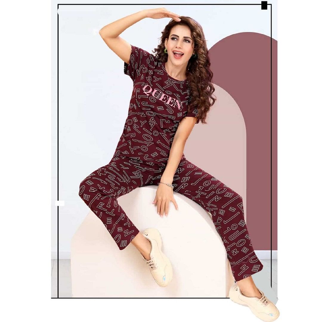 Authenzaa Women 2PC Nighty AC2N031 Dark Brown 