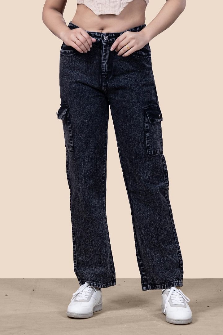 Authenzaa Women Jeans WDJBS009 Acid Black 