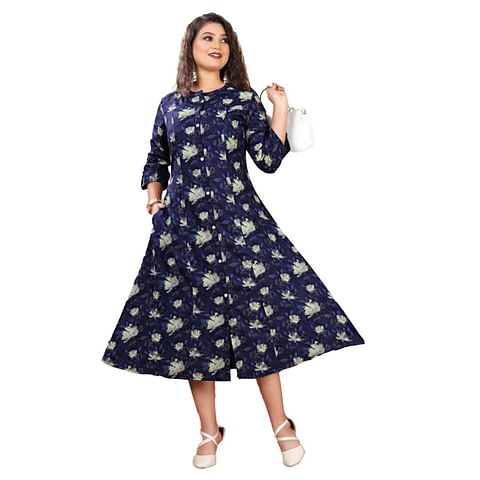 Authenzaa Women Kurti ATKT046 Navy Blue 