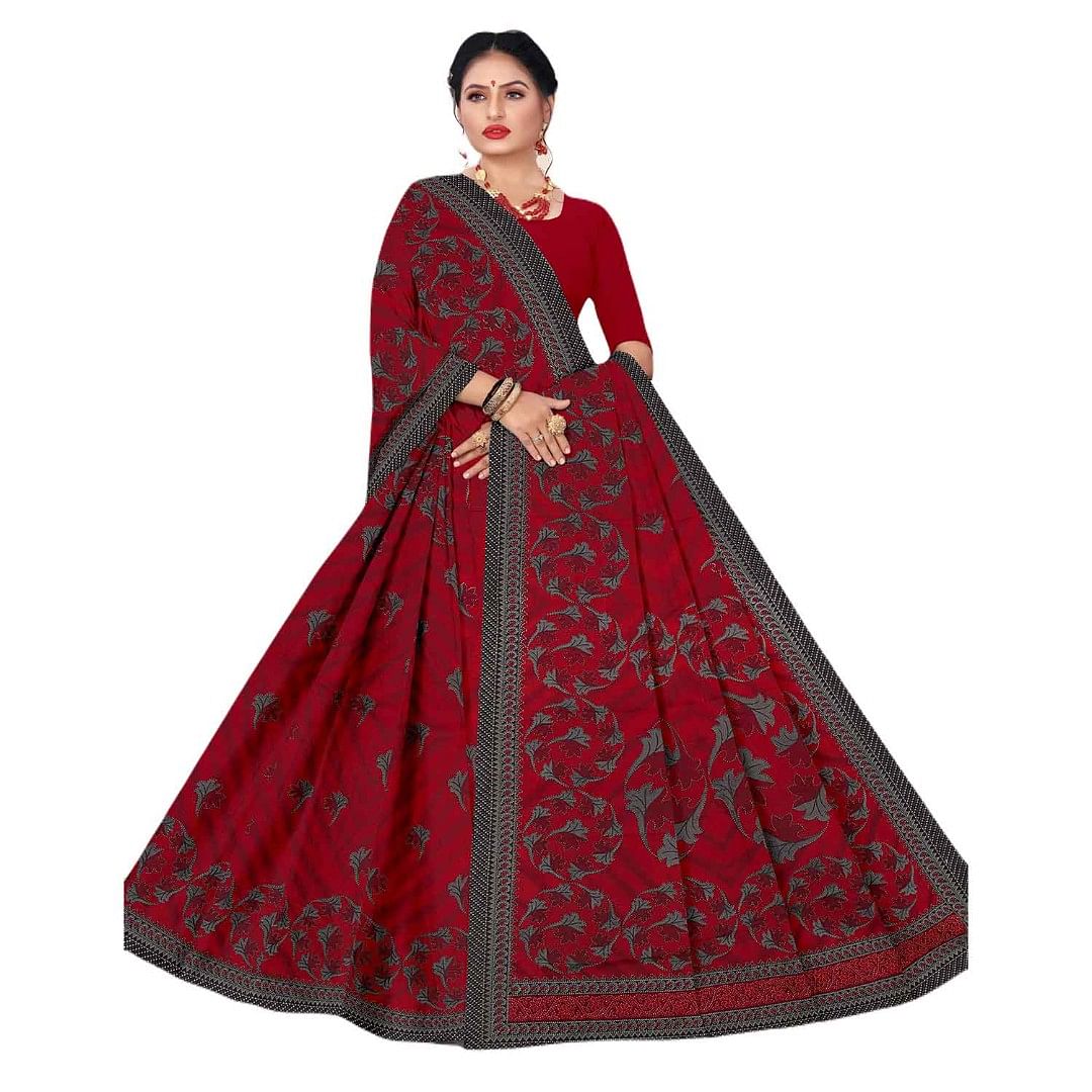 Authenzaa Women Cotton Saree JMDCS048 Dark Wine 