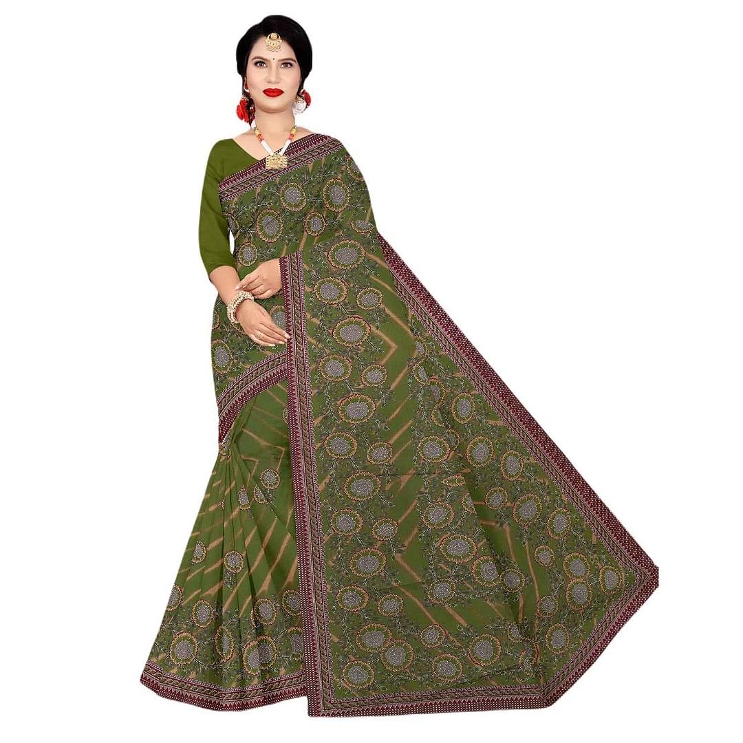 Authenzaa Women Cotton Saree JMDCS049 Bottle Green 