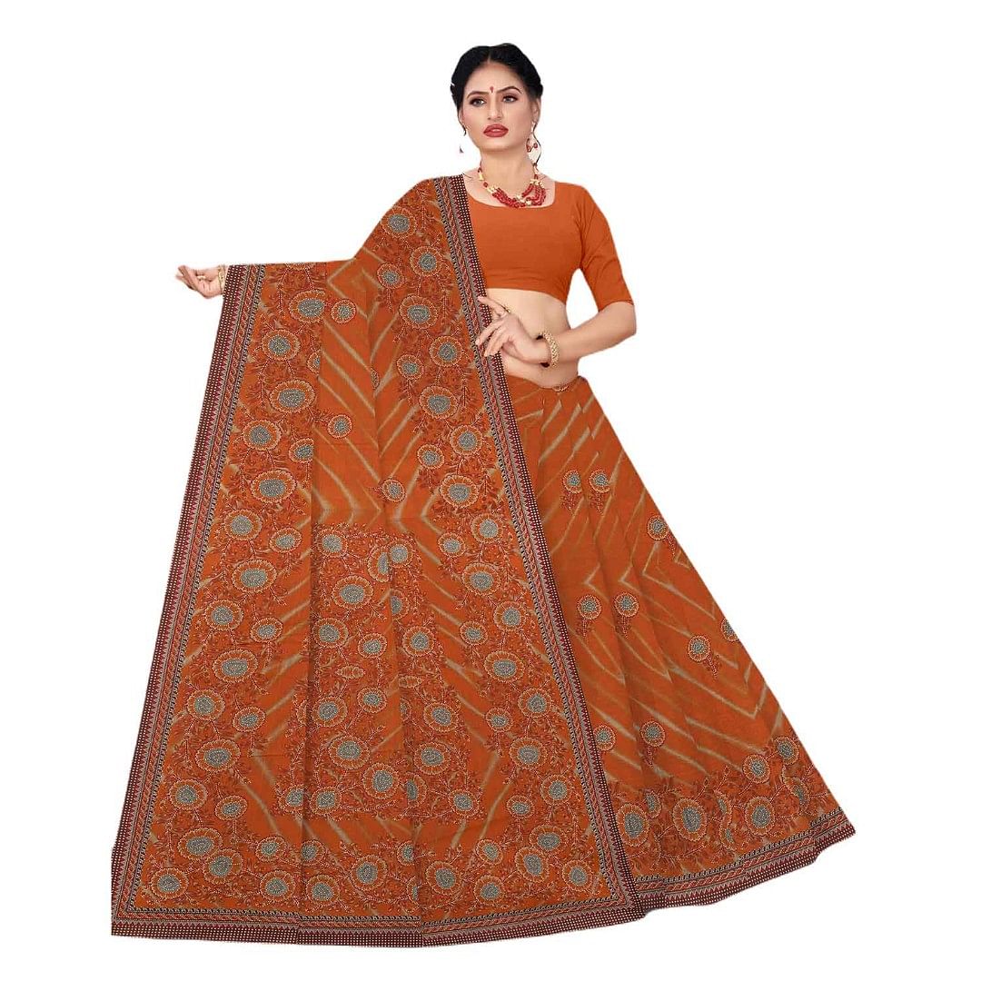 Authenzaa Women Cotton Saree JMDCS050 Golden 