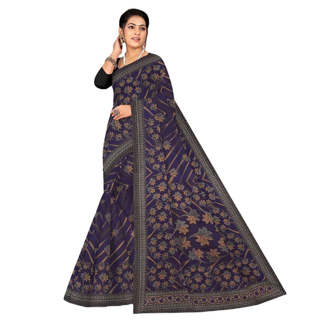 Authenzaa Women Cotton Saree JMDCS055 Navy 