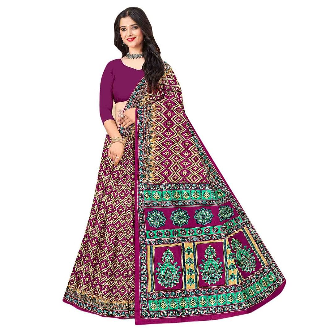 Authenzaa Women Cotton Saree JMDCS038 Purple 
