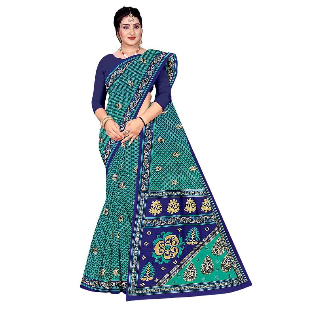 Authenzaa Women Cotton Saree JMDCS043 Bottle Green 