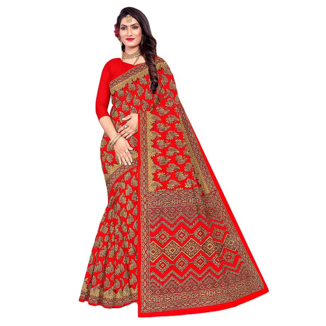 Authenzaa Women Cotton Saree JMDCS045 Dark Maroon 
