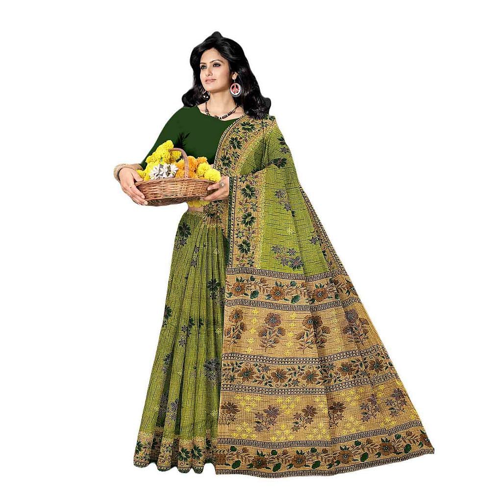 Authenzaa Women Cotton Saree JMDCS056 Green 