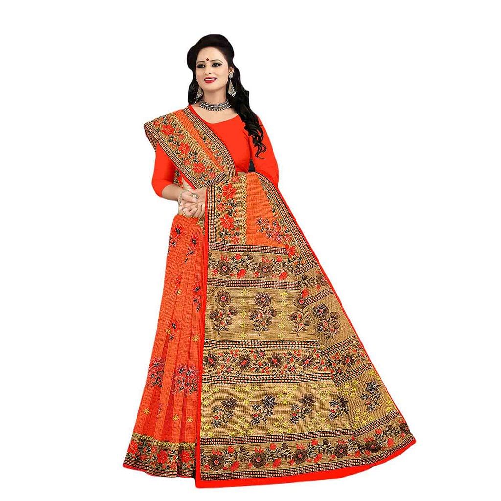 Authenzaa Women Cotton Saree JMDCS060 Light Orange 