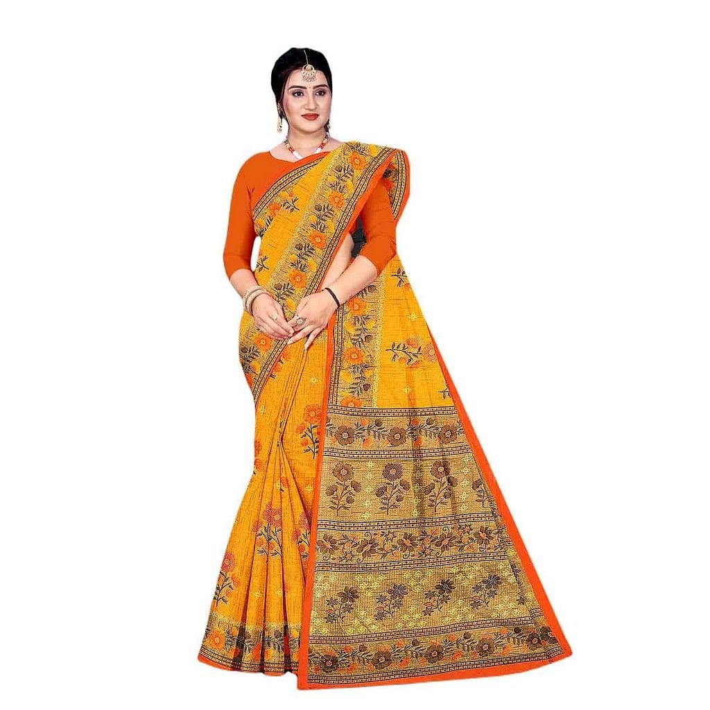 Authenzaa Women Cotton Saree JMDCS062 Yellow 