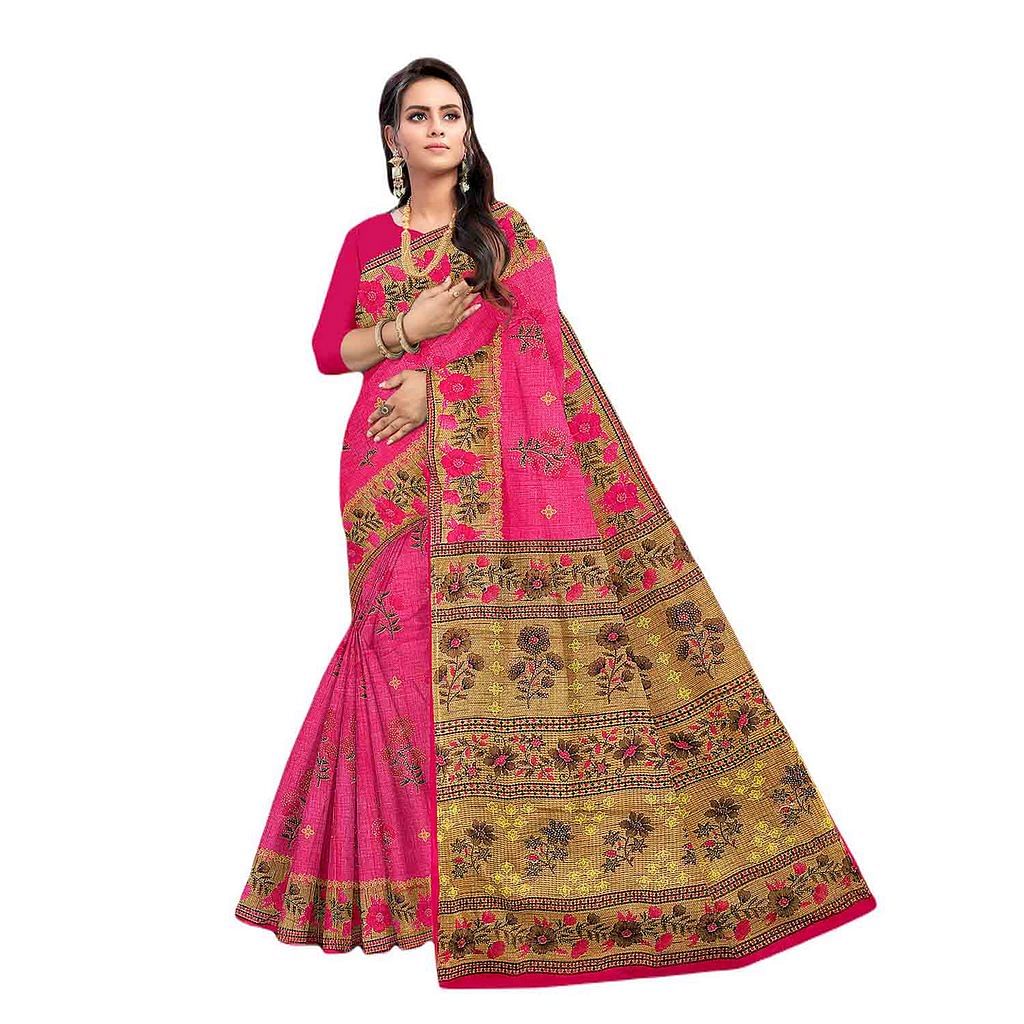 Authenzaa Women Cotton Saree JMDCS063 Dark Pink 