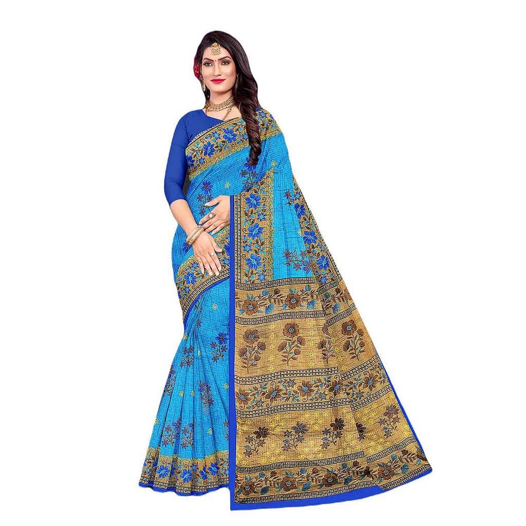 Authenzaa Women Cotton Saree JMDCS064 Blue 
