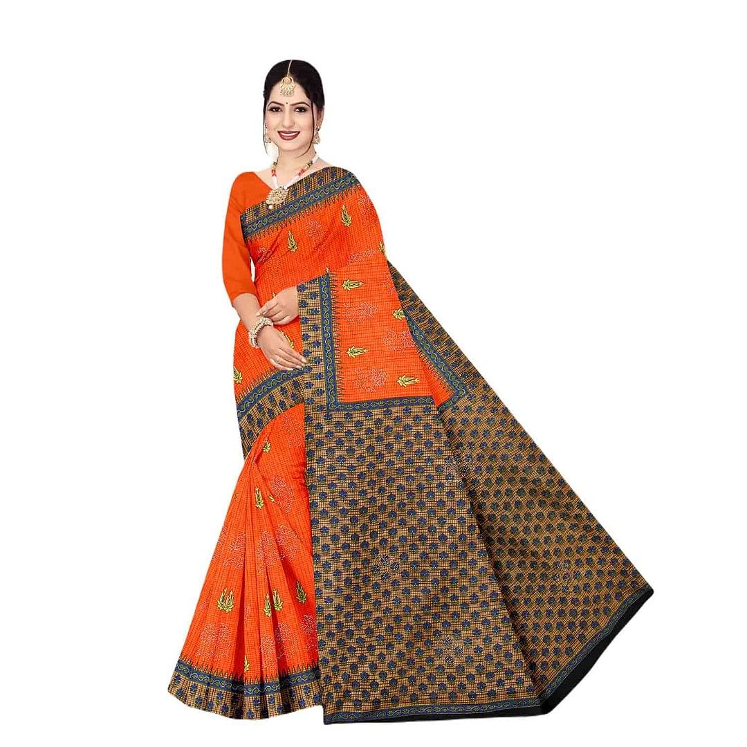 Authenzaa Women Cotton Saree JMDCS017 Orange 