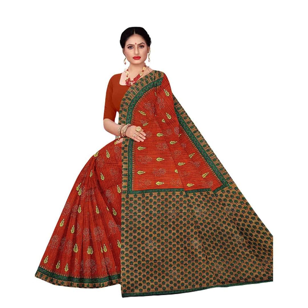 Authenzaa Women Cotton Saree JMDCS020 Maroon 