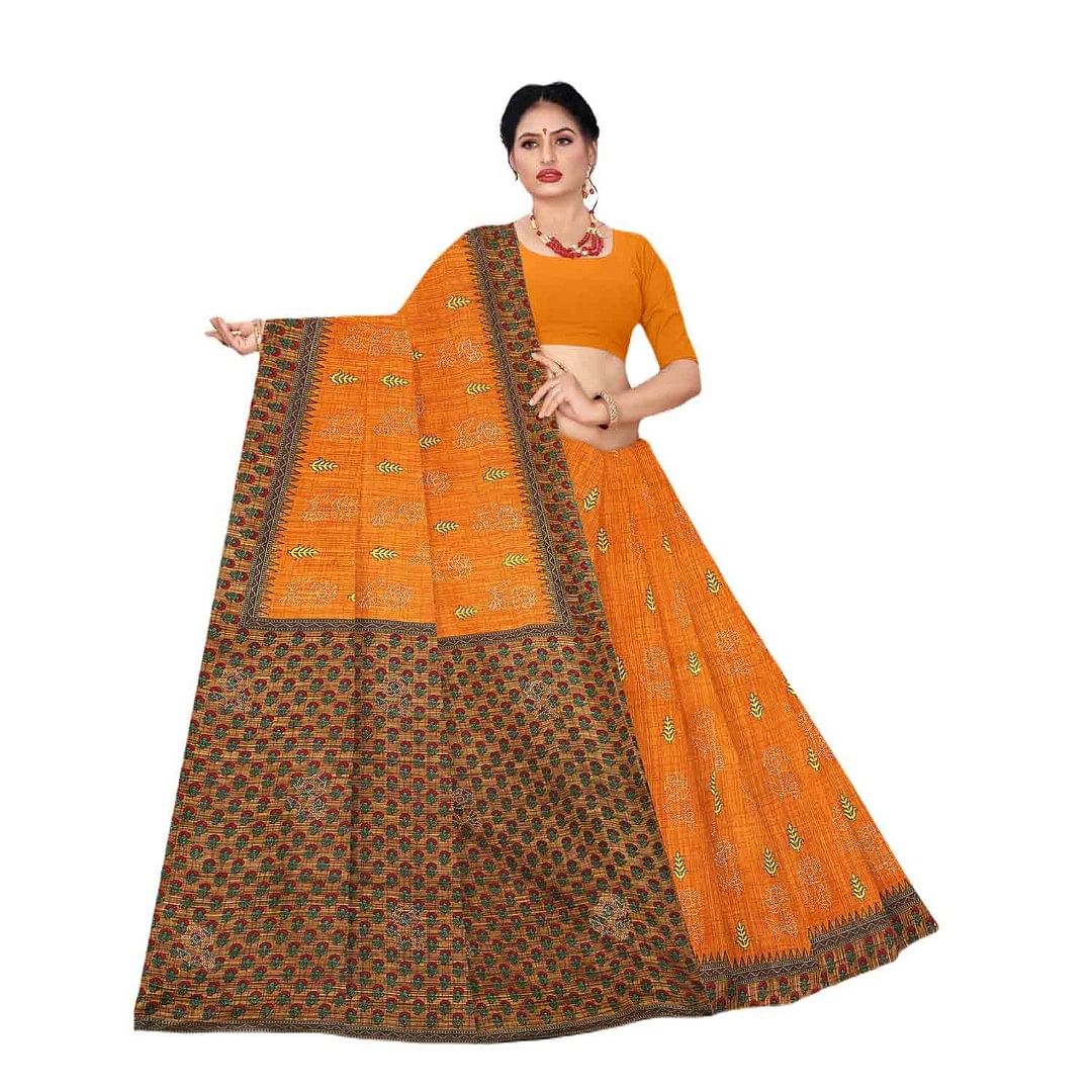 Authenzaa Women Cotton Saree JMDCS021 Golden 