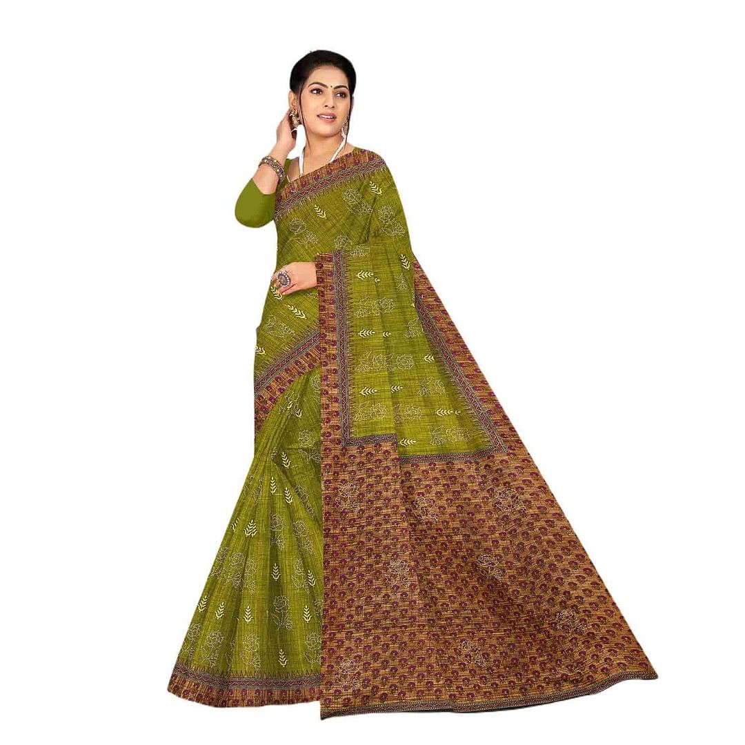 Authenzaa Women Cotton Saree JMDCS023 Green 