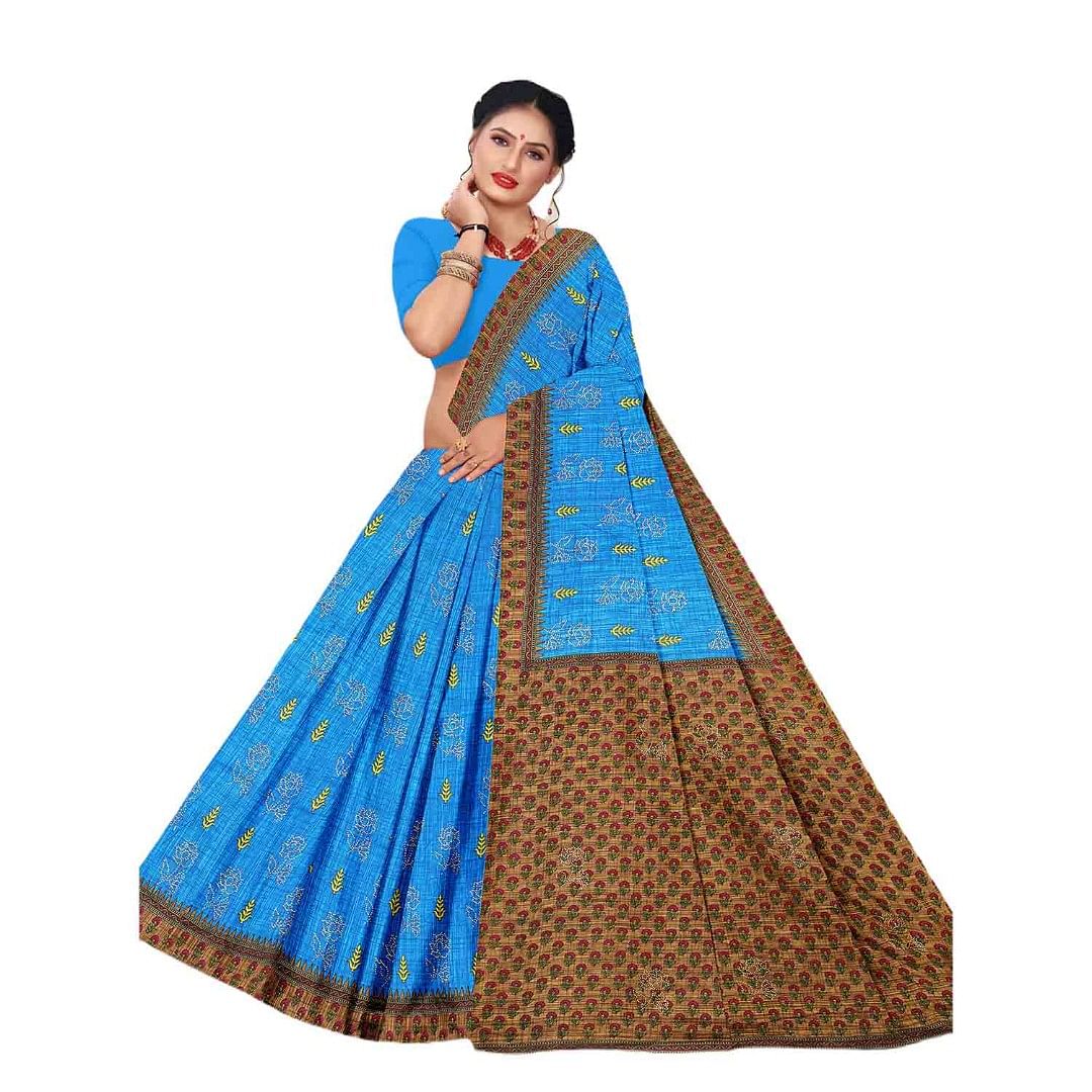 Authenzaa Women Cotton Saree JMDCS024 Blue 