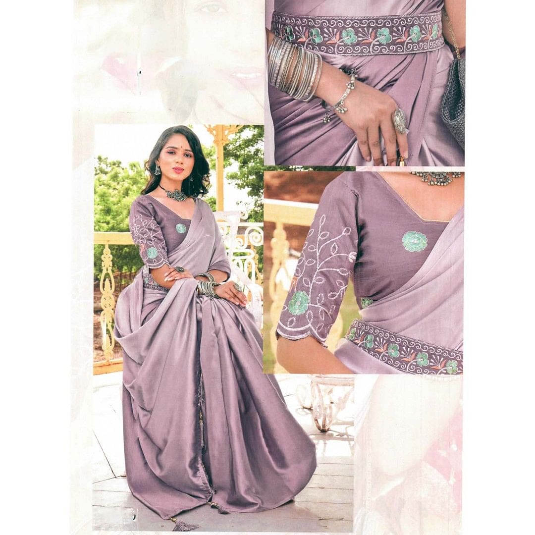 Authenzaa Women Saree SCAWS001 Purple 