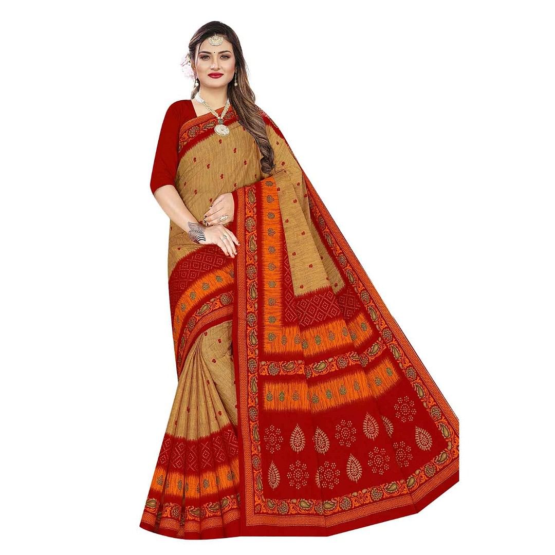 Authenzaa Women Cotton Saree JMDCS028 Golden 