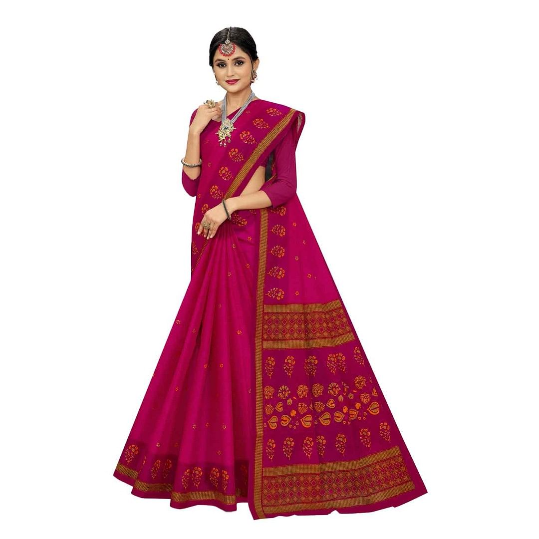 Authenzaa Women Cotton Saree JMDCS029 Wine 
