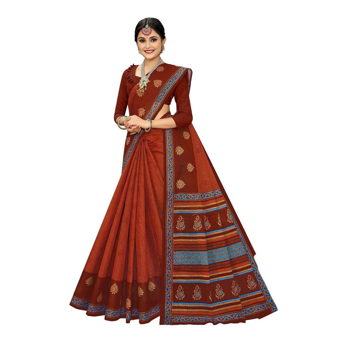 Authenzaa Women Cotton Saree JMDCS035 Wine 