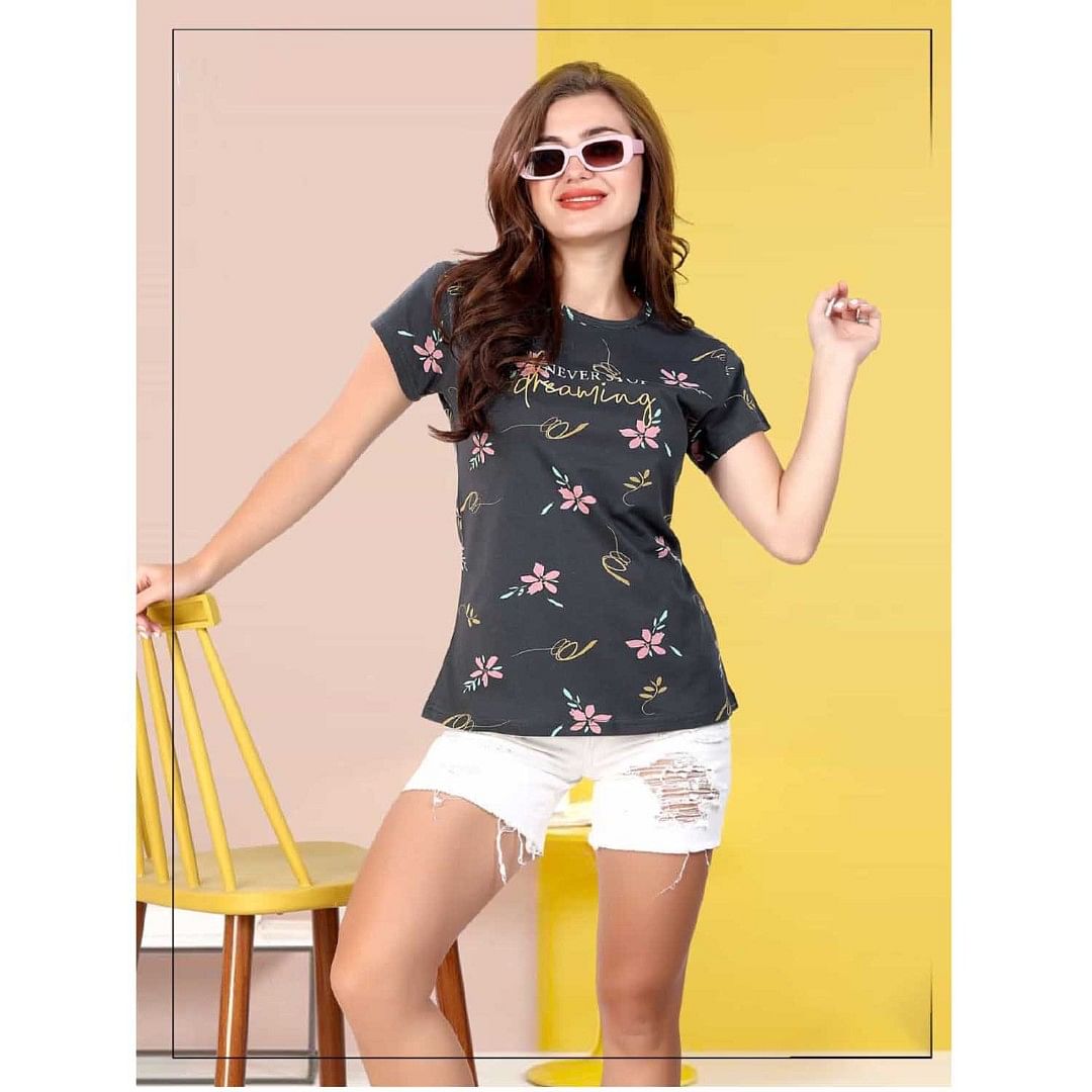 Authenzaa Women T-Shirt ACWTS004 Dark Grey 