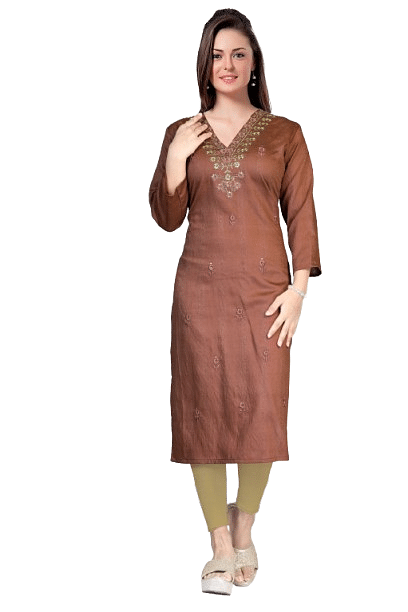 Authenzaa Women Kurti SMCKT069 Coffee 
