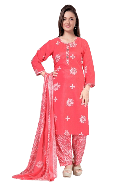 Authenzaa Women 3 Pcs Kurti Set SMCKT071 Coral 