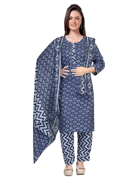 Authenzaa Women 3 Pcs Kurti Set SMCKT072 Navy 