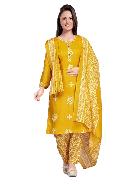 Authenzaa Women 3 Pcs Kurti Set SMCKT073 Musturd 
