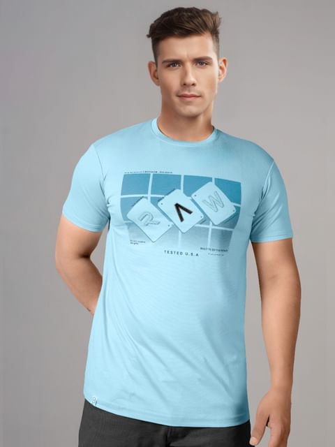 Authenzaa Men Round Neck T-Shirt SFRNT017 Sea Blue 