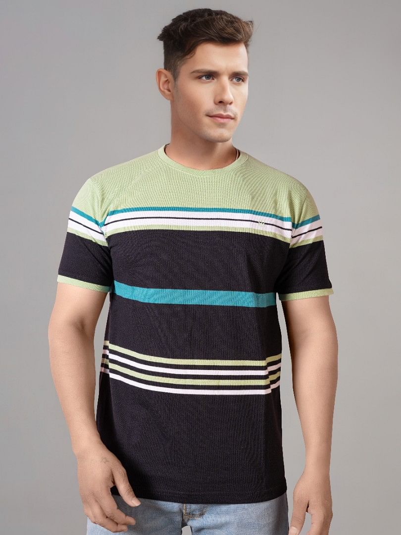 Authenzaa Men Round Neck T-Shirt SFRNT011 Pista Striped