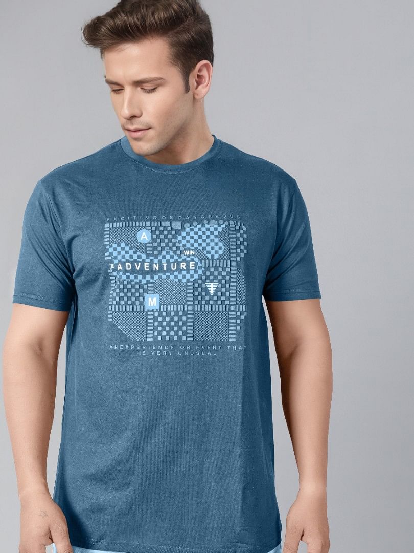 Authenzaa Men Round Neck T-Shirt SFRNT026 Aqua Blue 