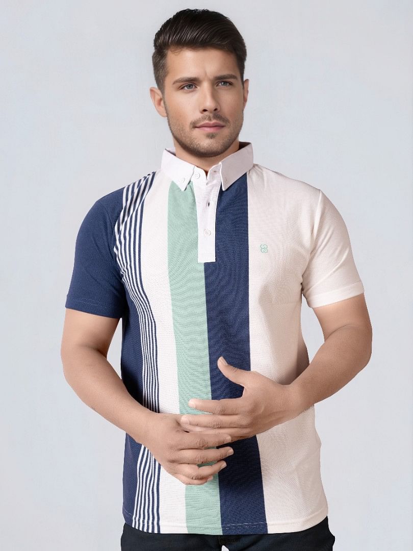 Authenzaa Men Polo T-Shirt SFPT022 Stripe Blue 
