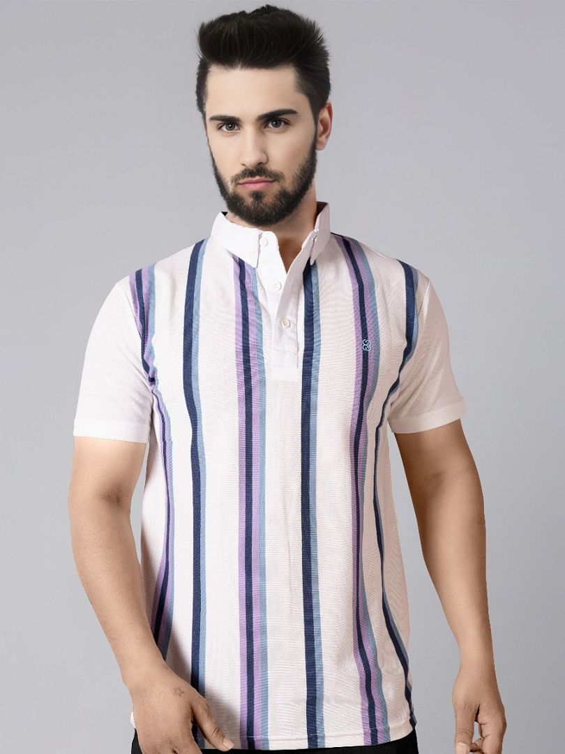 Authenzaa Men Polo T-Shirt SFPT021 Stripe Lavender 