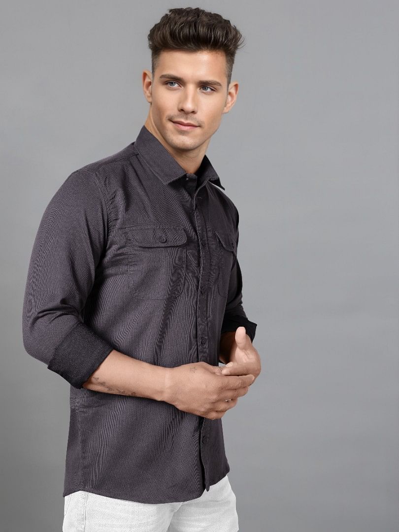 Authenzaa Men Casual Shirt SFCS045 Dark Grey 