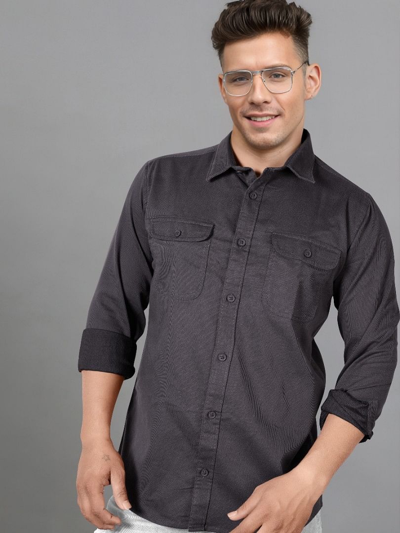 Authenzaa Men Casual Shirt SFCS045 Dark Grey 