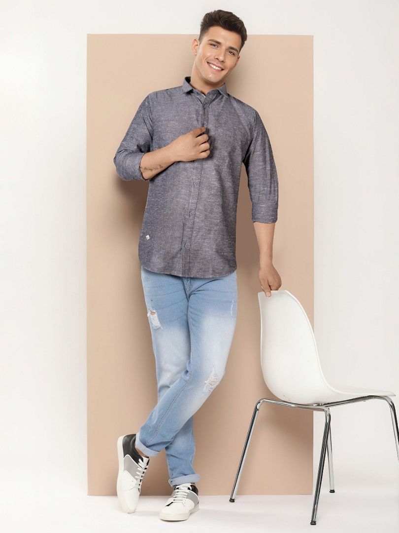 Authenzaa Men Casual Shirt SFCS047 Dark Grey 