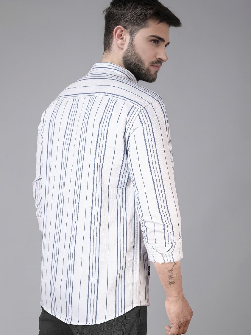 Authenzaa Men Casual Shirt SFCS060 White Blue Stripe 