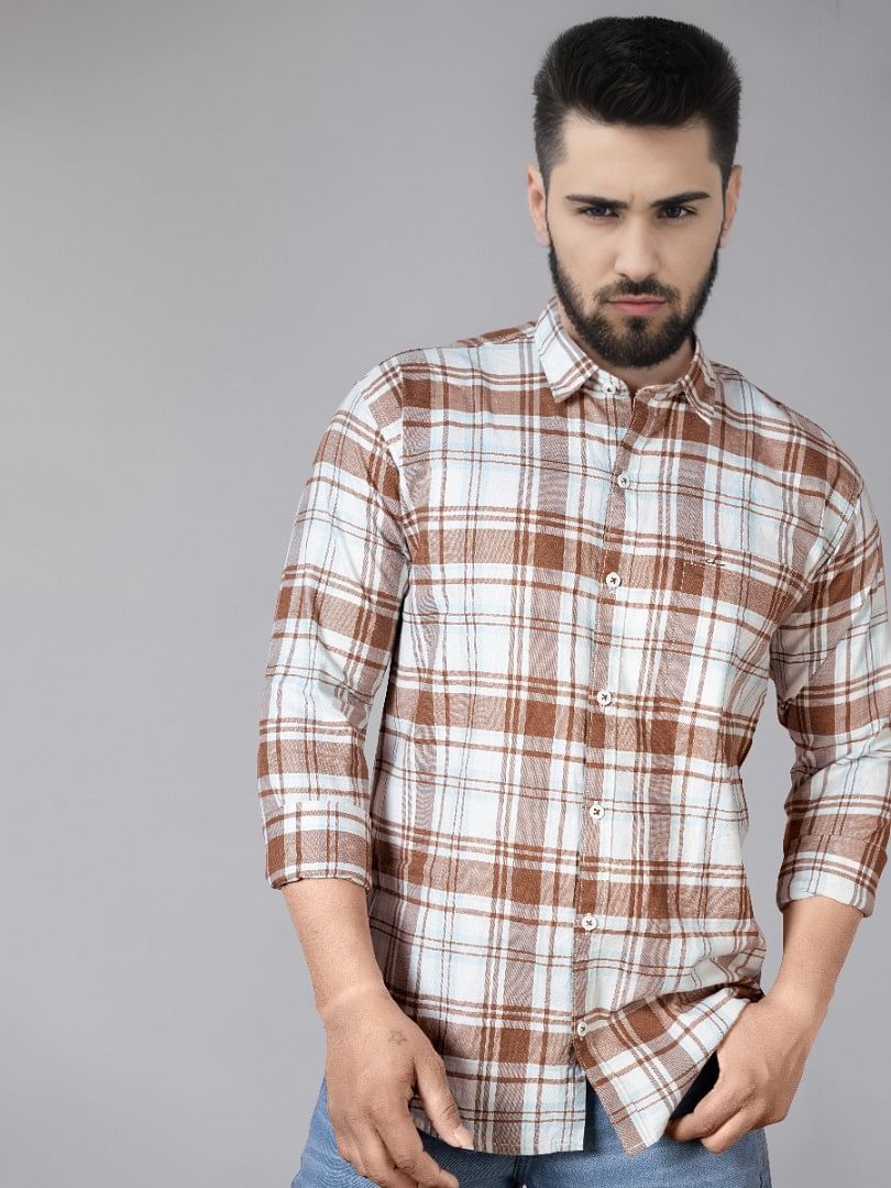 Authenzaa Men Casual Shirt SFCS052 Brown Checks 