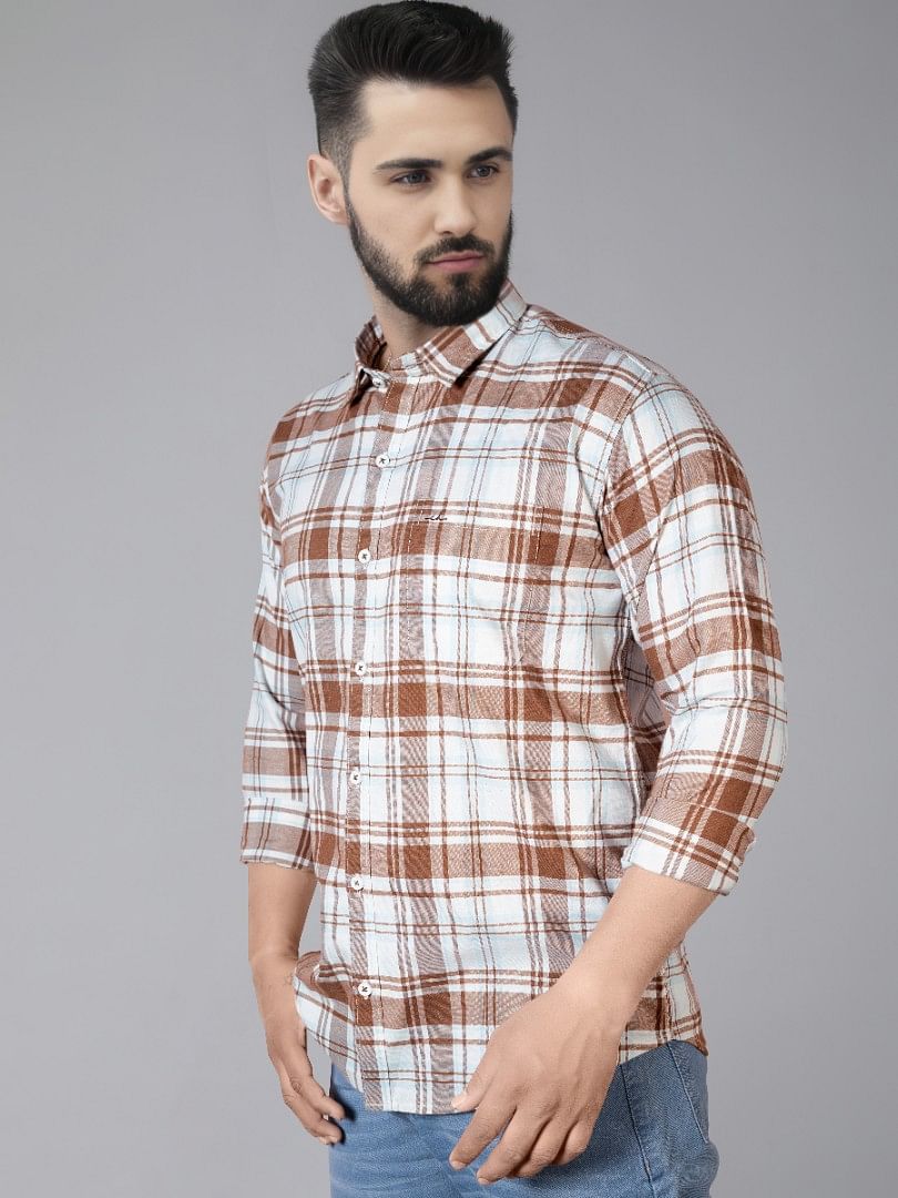 Authenzaa Men Casual Shirt SFCS052 Brown Checks 