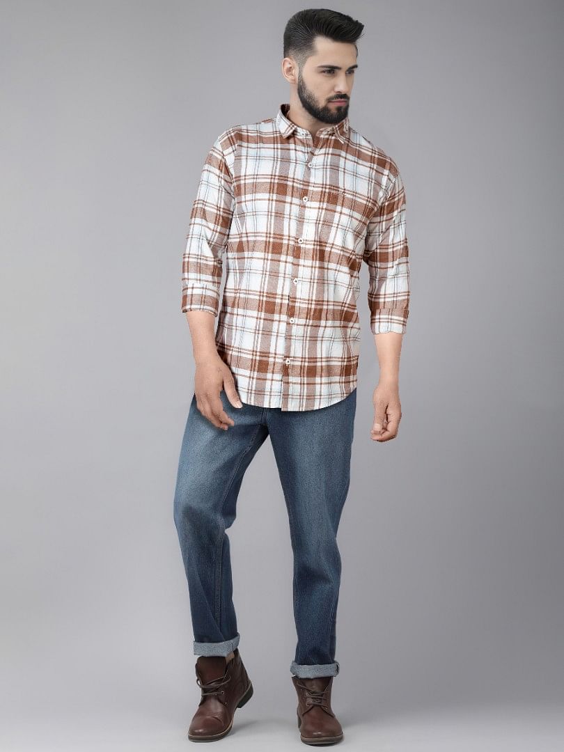 Authenzaa Men Casual Shirt SFCS052 Brown Checks 