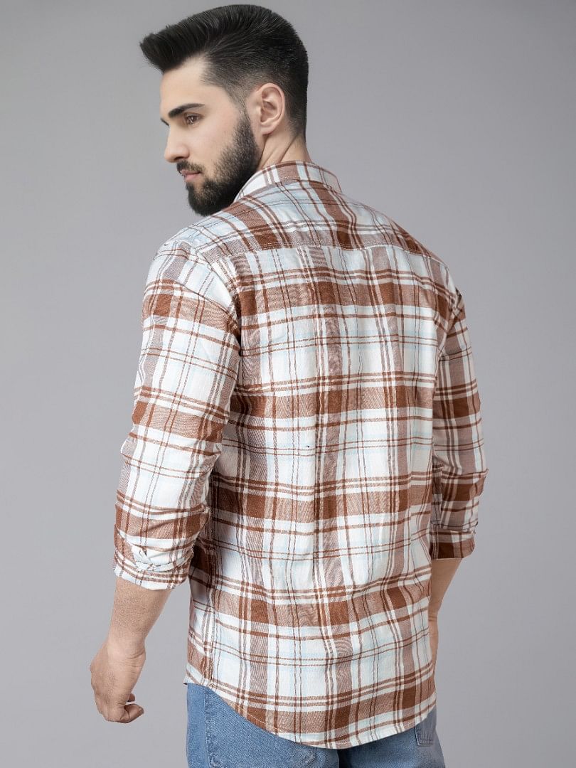 Authenzaa Men Casual Shirt SFCS052 Brown Checks 