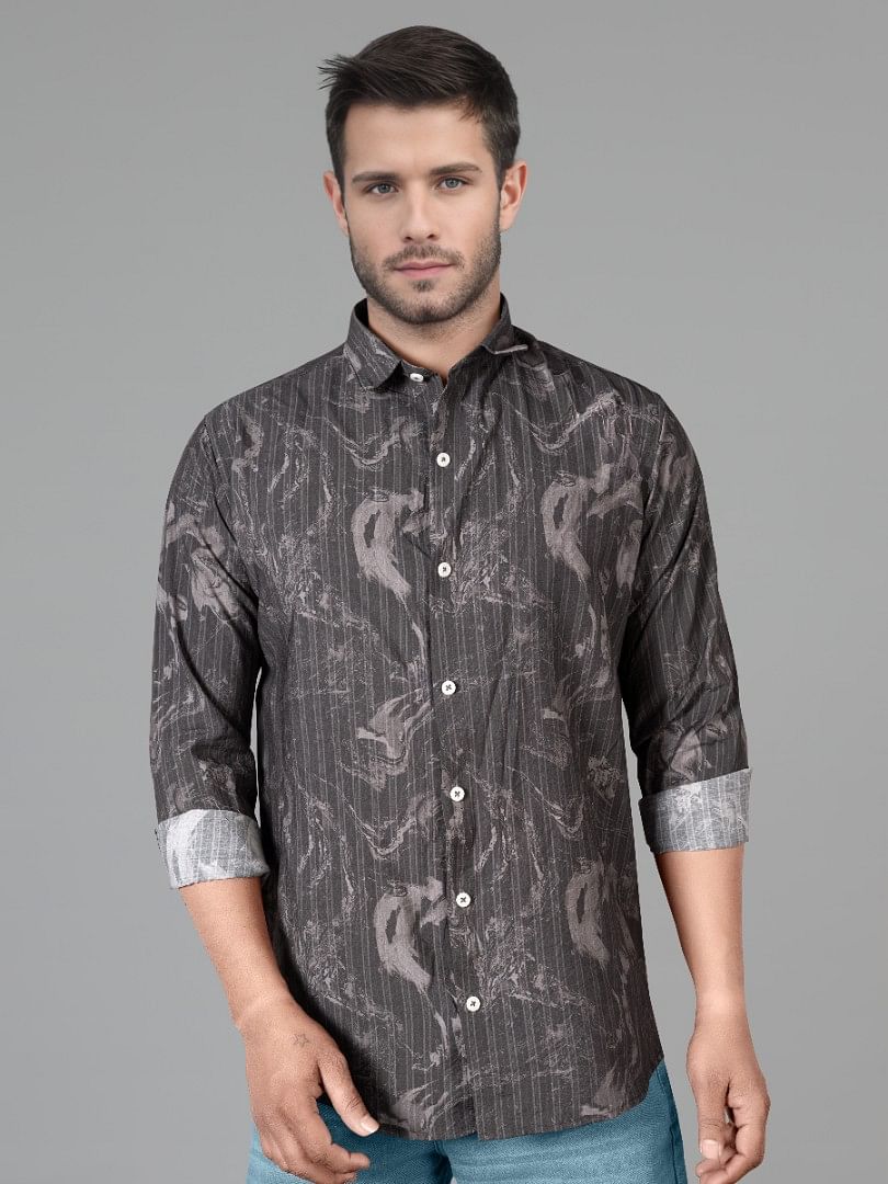 Authenzaa Men Casual Shirt SFCS058 Stripe Dark Grey 