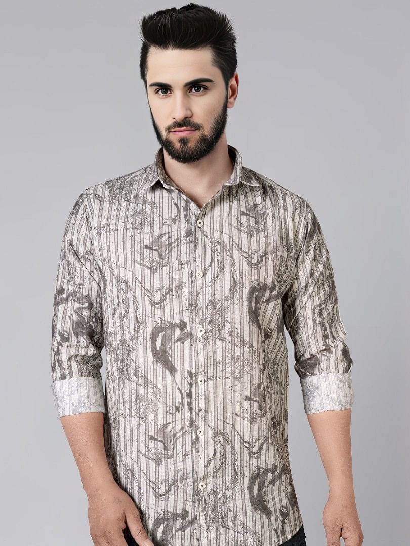 Authenzaa Men Casual Shirt SFCS059 Stripe Off White 