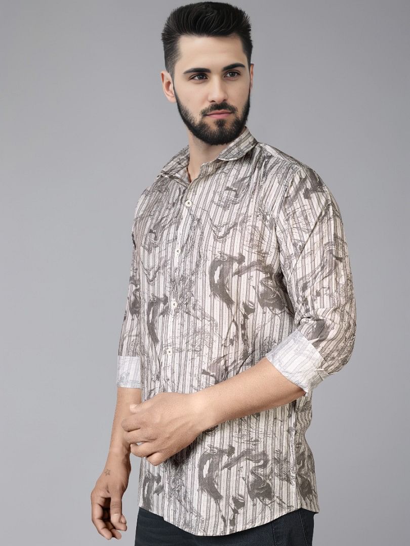 Authenzaa Men Casual Shirt SFCS059 Stripe Off White 