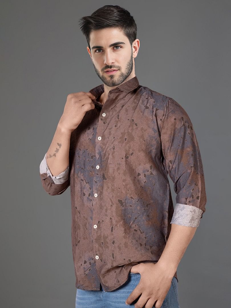 Authenzaa Men Casual Shirt SFCS056 Printed Brown 