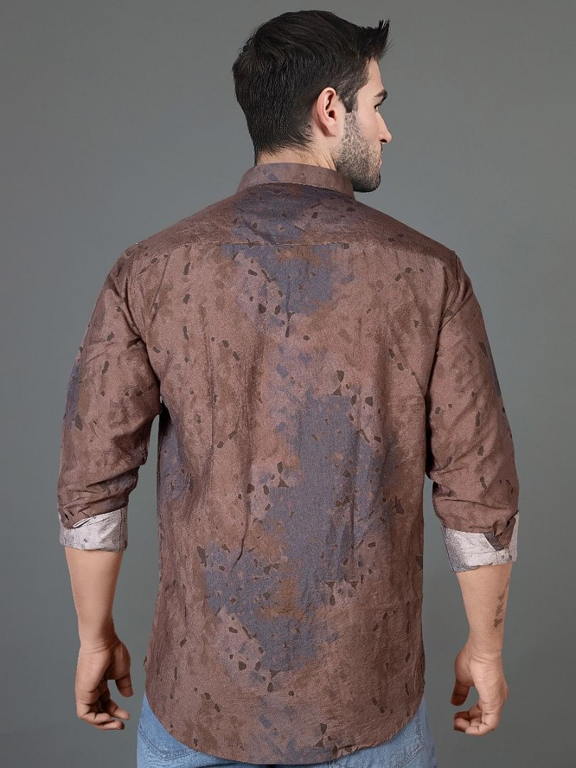 Authenzaa Men Casual Shirt SFCS056 Printed Brown 