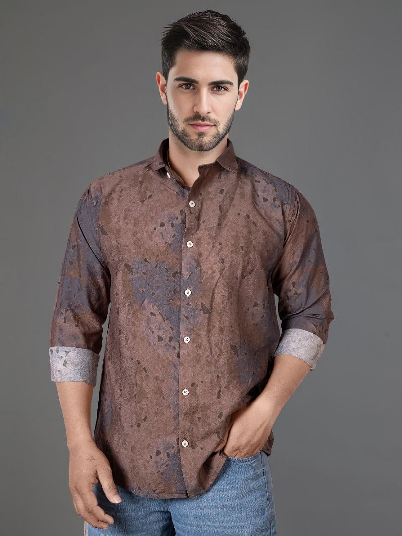 Authenzaa Men Casual Shirt SFCS056 Printed Brown 