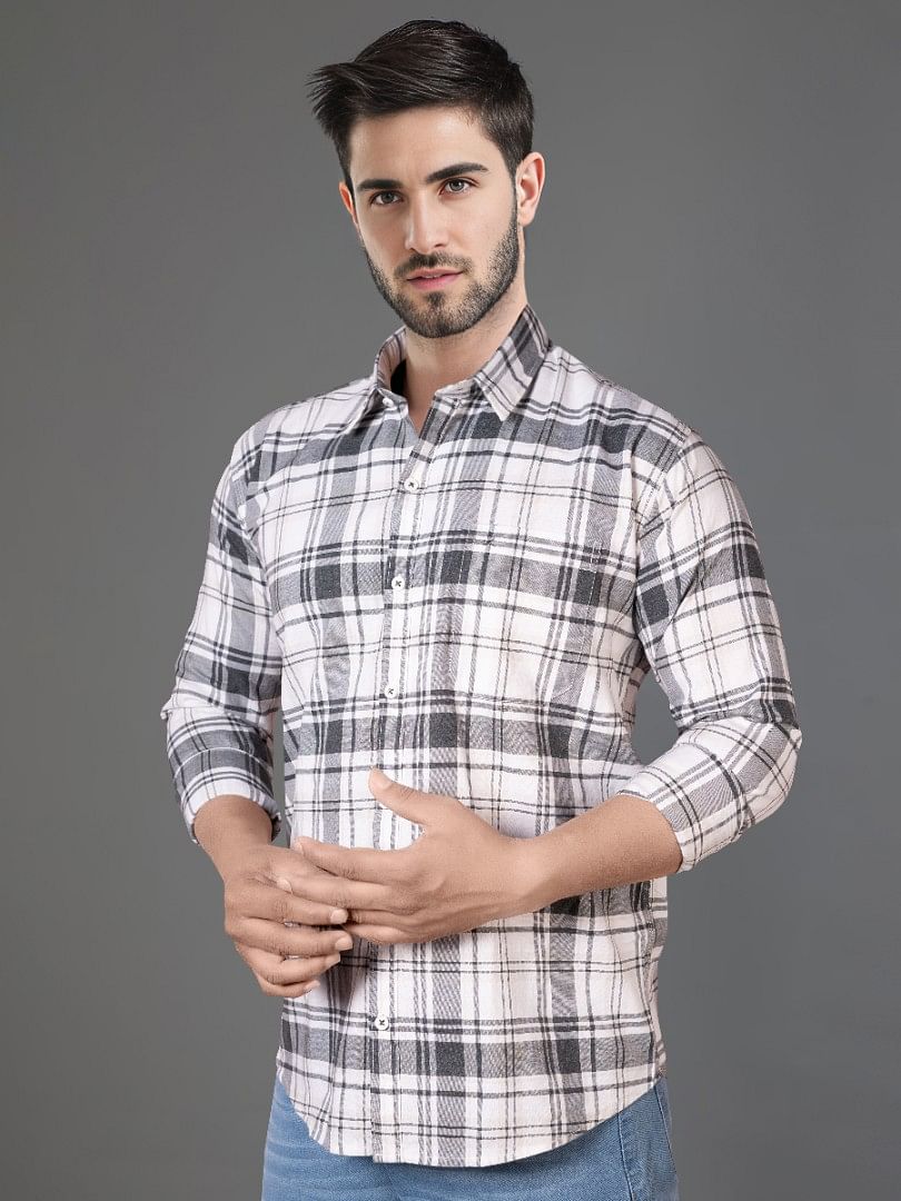 Authenzaa Men Casual Shirt SFCS053 Grey Checks 